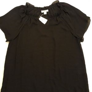 Black Crinkle Flutter Short Sleeve V-neck Top SM